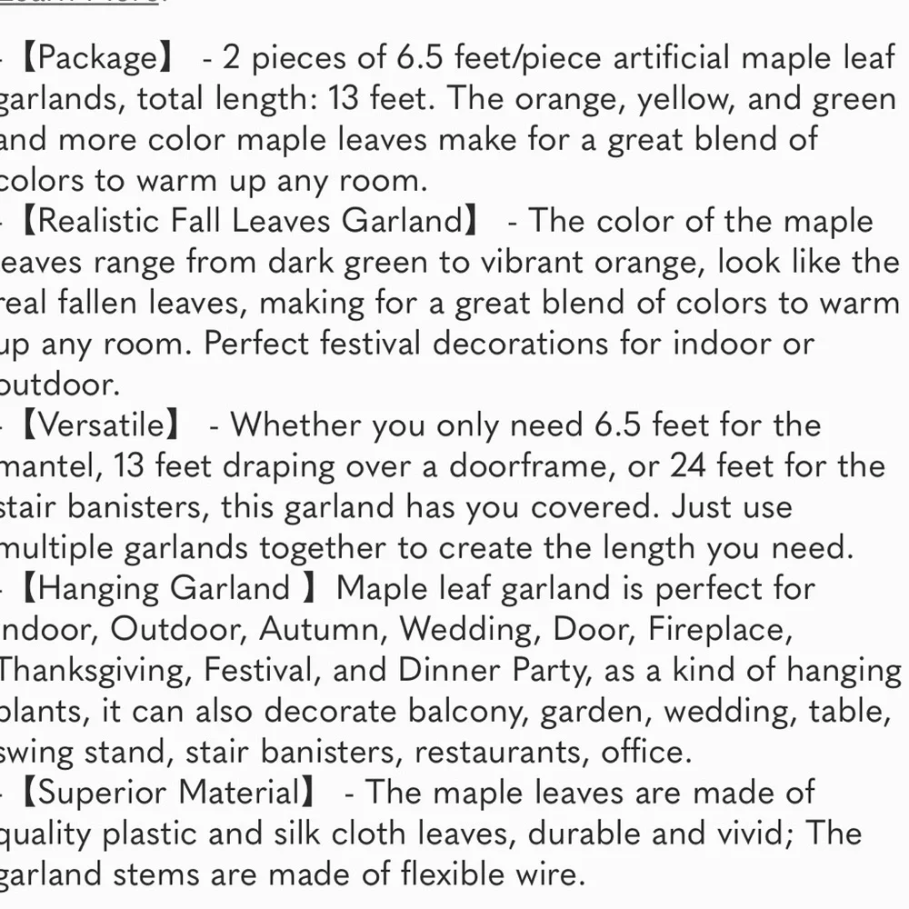 2 Pack Fall Garland Maple Leaf, 6.5Ft/Piece Hanging Vine Garland Artificial